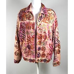 Boho Embroidered Sequin Jacket Quilted Festival Hippie Artwear Womens L